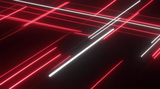 Abstract background with glowing red and white parallel lines creating a dynamic, futuristic grid pattern on a dark surface.