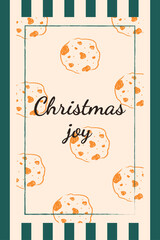 Christmas poster with cookies in vintage style with pastel texture. Vector template for banners, posts, and covers