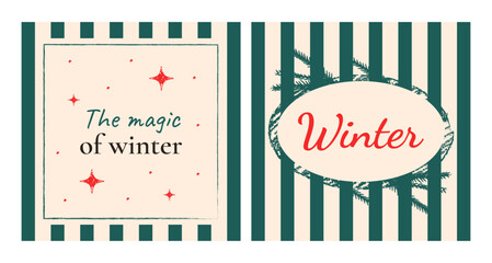 Retro Christmas greeting cards with pastel textures. Vector template for banners, posts, and covers