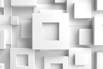 abstract white geometric background with cubes and rectangles