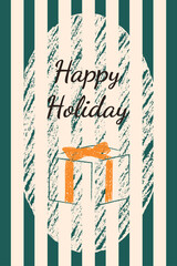 Vintage Christmas poster with a gift and pastel texture. Vector template for banners, posts, and covers