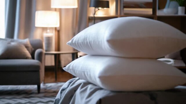 Video A stack of pillows on a bed