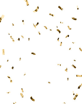 Golden celebration confetti falling from above on a fully transparent background. Ideal for party graphics, event promotions, festive overlays, New Year designs, birthdays, weddings, and luxury