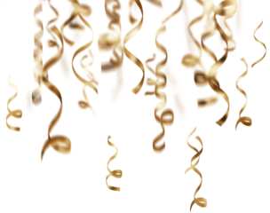 Golden celebration confetti falling from above on a fully transparent background. Ideal for party graphics, event promotions, festive overlays, New Year designs, birthdays, weddings, and luxury