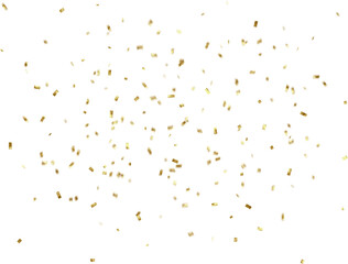 Golden celebration confetti falling from above on a fully transparent background.