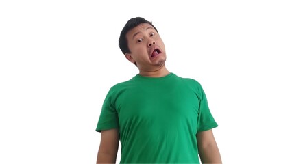 Wow, Funny face of Asian man. Shocked asian man isolate on white. Amazed and feels shocked asian man. Indonesian man with suprise expression. looking on the camera with shocked gesture.
