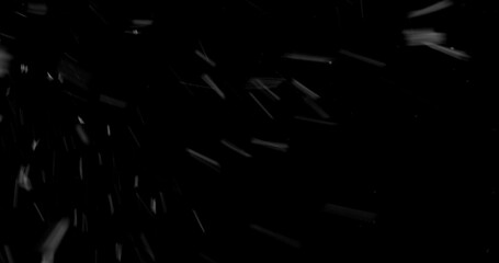 Falling snowflakes isolated on black background. Winter snow overlay texture for VFX, compositing, motion graphics and atmospheric effects