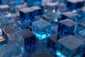 Obraz premium abstract background of glowing blue glass cubes