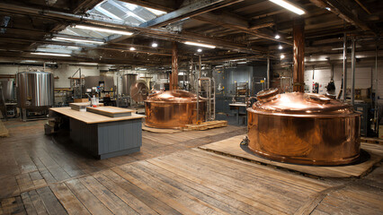brewery workshop with copper and stainless fermentation