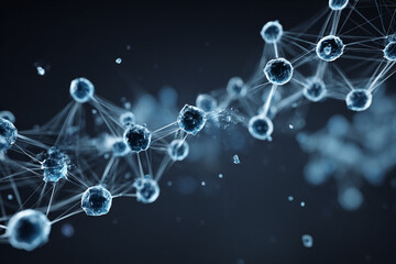 interconnected glowing blue molecules forming a chain