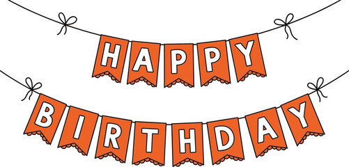 Charming hand drawn orange banner proclaiming Happy Birthday celebration perfect for festive party invitations and cheerful seasonal decorations