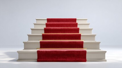 Elegant staircase with red carpet runners leading upward, showcasing a luxurious design and inviting ambiance, perfect for events and celebrations, with ample copy space for text