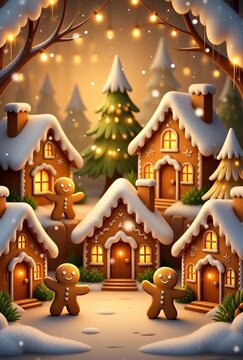 Enchanting Gingerbread Village: A Whimsical Holiday Scene with Festive Gingerbread Houses and