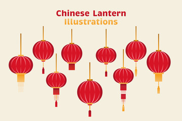 Chinese New Year Red Lantern Set in Vector Art