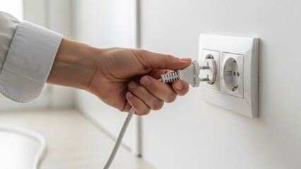 Naklejka premium Hand Plugging in Electrical Appliance. High-quality image with clean composition and soft lighting. Ideal for web design, presentations, branding, social media and print.