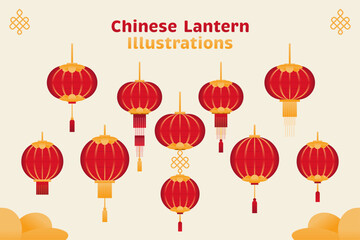 Chinese New Year Red Lantern Set in Vector Art