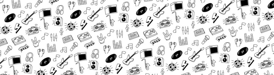 music doodle seamless pattern sketch hand drawing sound system melody
