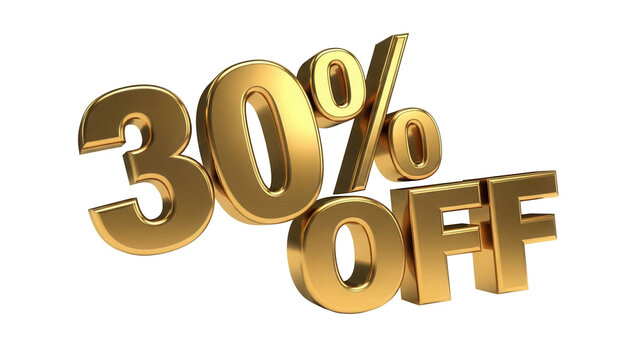 Shiny golden 30 percent off isolated PNG, promotional sale discount offer on transparent background, marketing campaign for retail