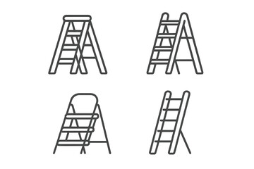 Outline icons representing various safety ladders and step stools for reaching high areas