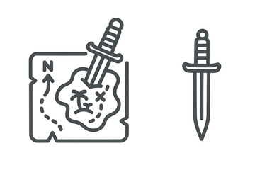 Pirate treasure map with sword and compass icon set
