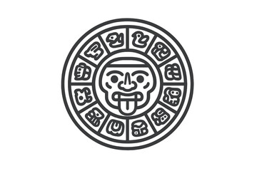 Aztec calendar stone glyph icon featuring stylized face and symbols