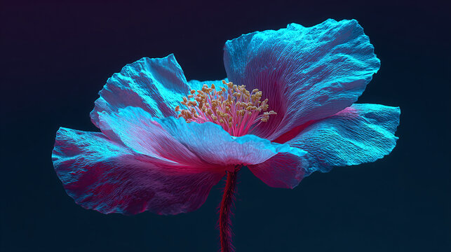 A close-up shot of a delicate, ethereal flower with petals bathed in vibrant colors - Powered by Adobe