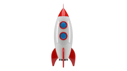 Retro cartoon rocket ship PNG isolated on transparent background, red and white space shuttle for kids projects and graphic design