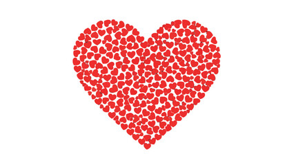 A large red heart shape formed by many small red heart shapes on a white background.