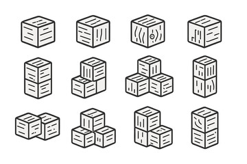 Different designs of wooden blocks arranged in various patterns on a white background during daytime