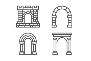 Fototapeta premium Different types of architectural structures shown with simple designs and lines is explored from a creative perspective in this artwork