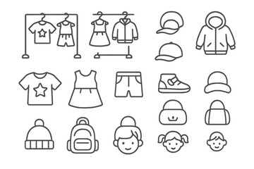 Fototapeta premium Clothes and accessories for children displayed in a simple store setup with various items on racks
