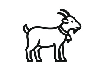 Fototapeta premium Cute goat standing with a collar and bells in a simple line art style