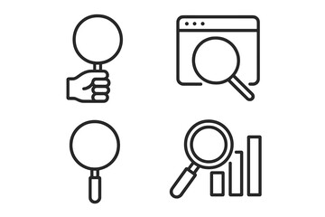Different types of magnifying glasses and search symbols shown on a simple background