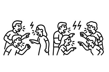 Angry people shouting and pointing fingers during a heated argument or conflict