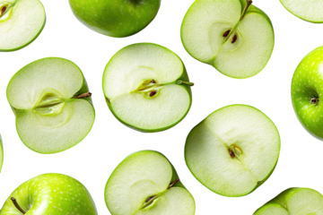 green apple, half and slice isolated, transparent png, collection, PNG format, cut out.