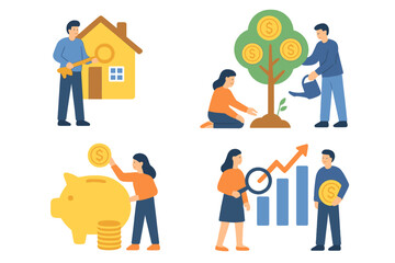 Financial planning, investment, saving money, wealth growth, real estate, and business analysis