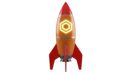 Retro orange rocket ship with red fins isolated PNG, vintage space exploration vehicle for science fiction and children s design
