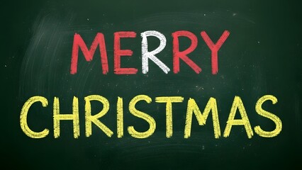 Festive merry christmas lettering on a textured dark green chalkboard background