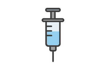 Medical syringe filled with blue liquid ready for injection or vaccination