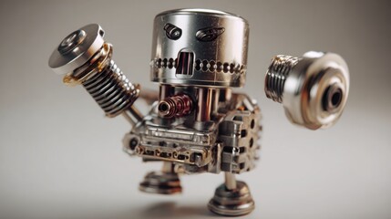 VVT phaser rendered as a tired cartoon character making rattling motions, comedic but realistic mechanical detail, metallic shine, 3D humor style