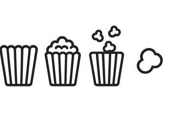 Popcorn buckets and kernels outline symbols for movie theater snacks and entertainment
