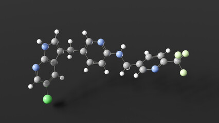 pexidartinib molecule 3d, molecular structure, ball and stick model, structural chemical formula antineoplastic agent