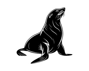 A stylized, hand-drawn illustration of a dark seal with its head tilted back, rendered in a scratchy, graphic style on a white background