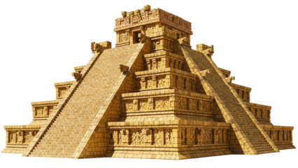 Isolated Mesoamerican Pyramid Temple, Mayan Cultural Monument, Archaeological Stone Structure