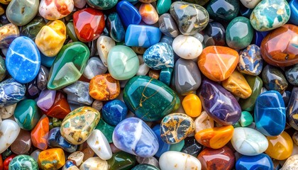 Close-up view of colorful polished stones