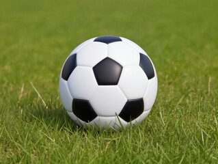 Soccer ball resting on green grass field