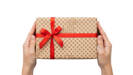hand holding a gift box isolated on a transparent background