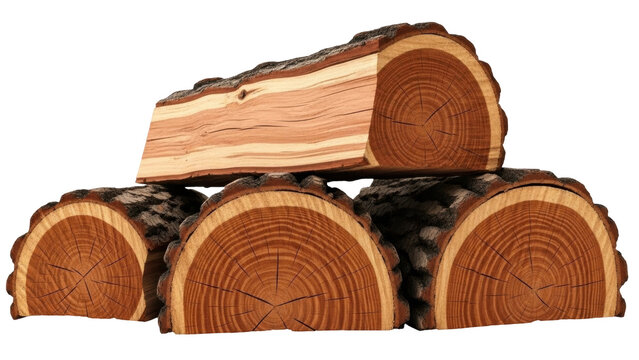 Isolated wooden logs stacked up for fireplace, closeup stack of firewood for winter - Powered by Adobe