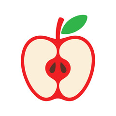 Half Apple Slice Vector Illustration with Seeds.