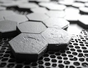Hexagonal tiles arranged on a perforated surface
